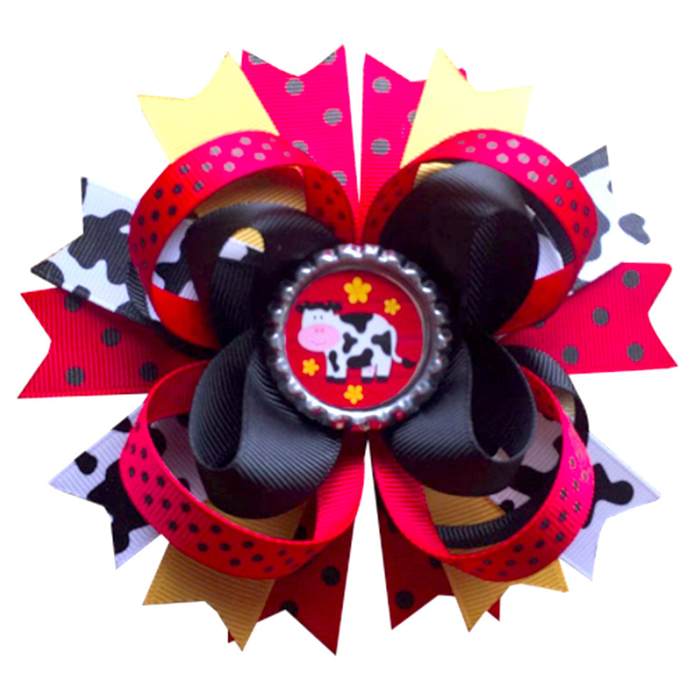 Wholesale 5pcs Cow Pattern Bow Western Cowboy Children's Hairpin